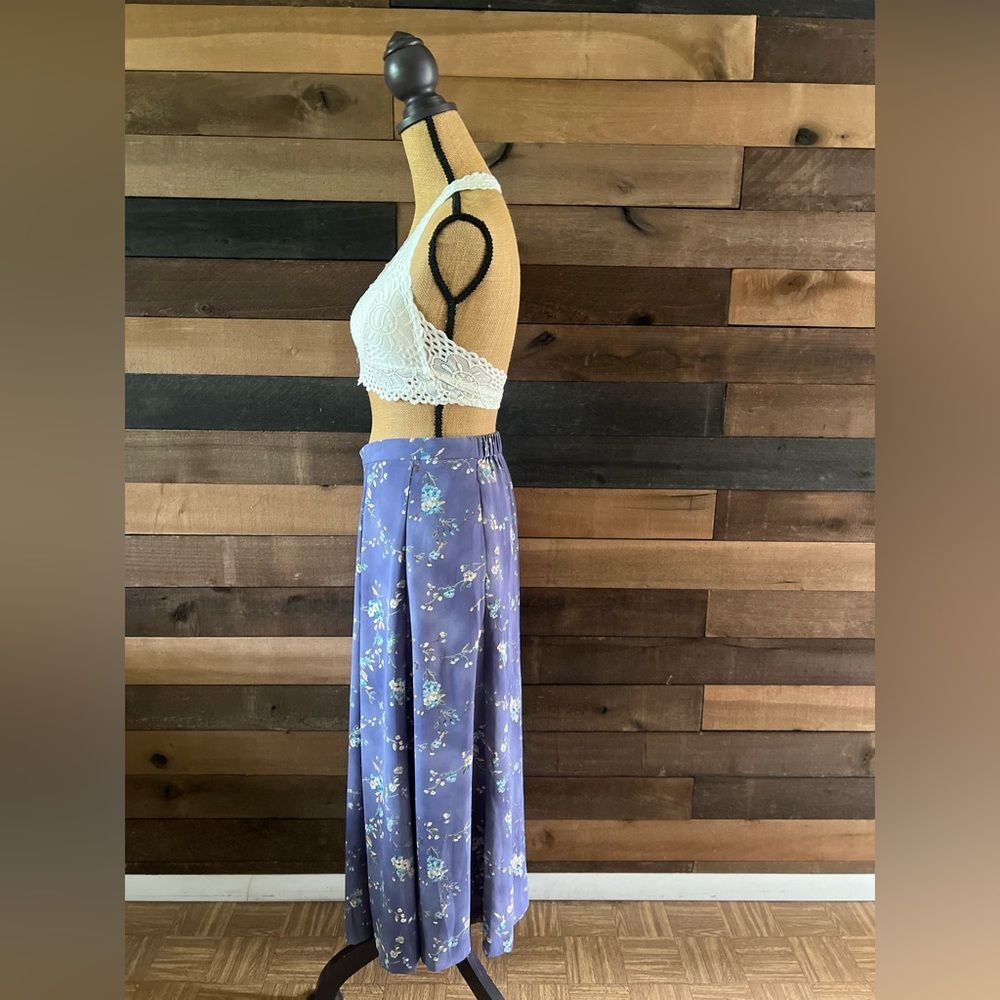 90s Vintage KORET Purple Cottagecore Painted Flowers Elastic Waist Maxi Skirt - Picture 7 of 8